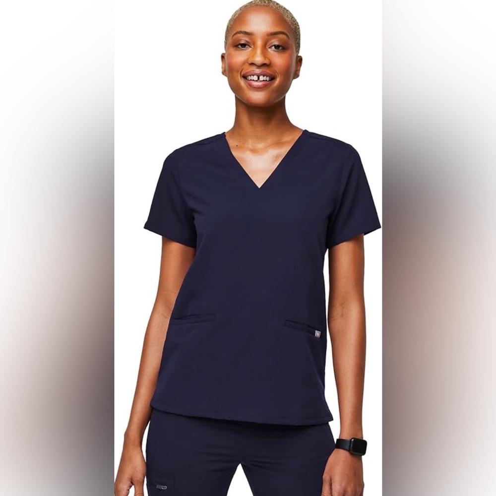 Figs Casma Three Pocket Scrub Top Navy Blue XS